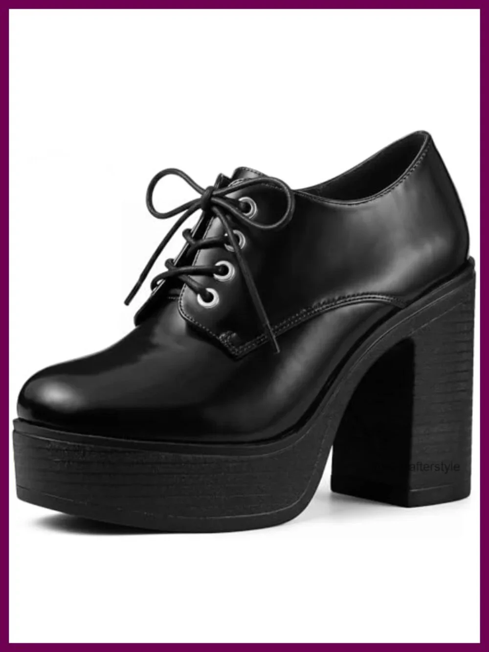 Faux Leather Lace Up Chunky Heel Platform Ankle Boots